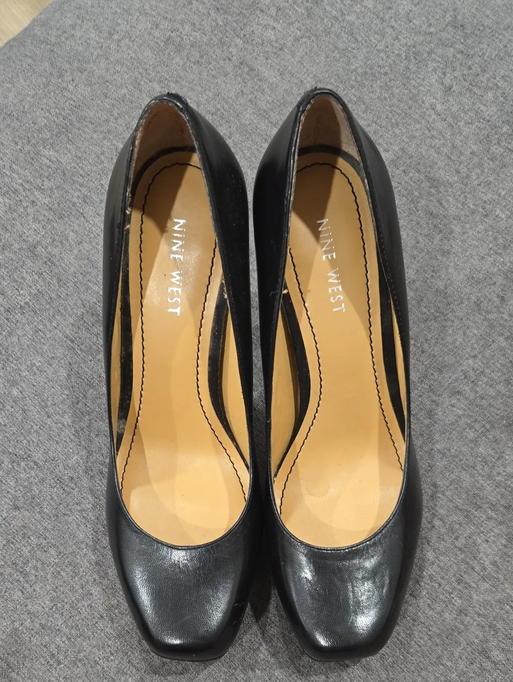 Nine West Black Leather Square-Toe Pumps